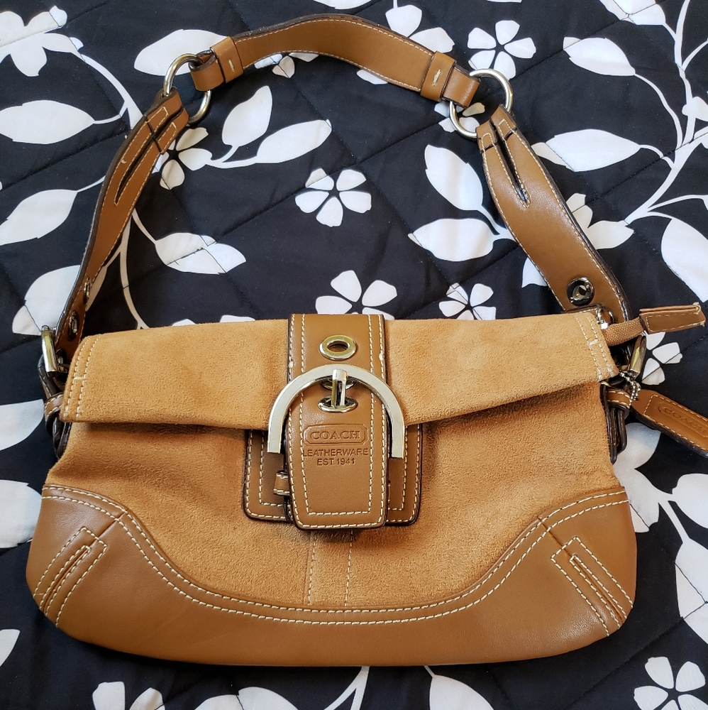Suede leather Coach handbag purse